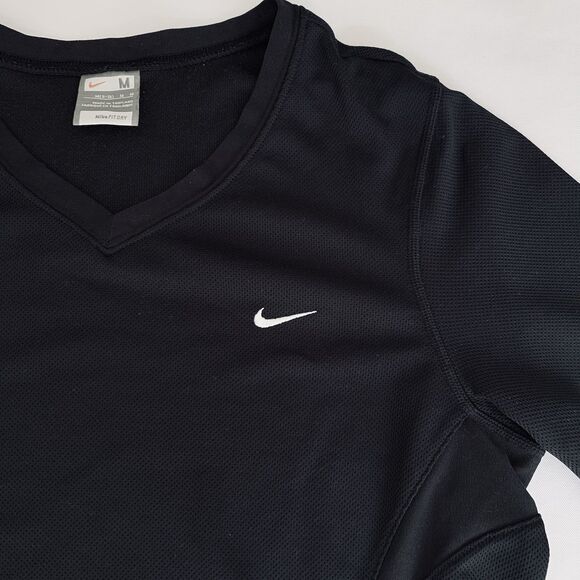 Nike Shirt Women M Black Dri-FIT Top Long Sleeve V-Neck Athletic Activewear Run - Picture 3 of 8